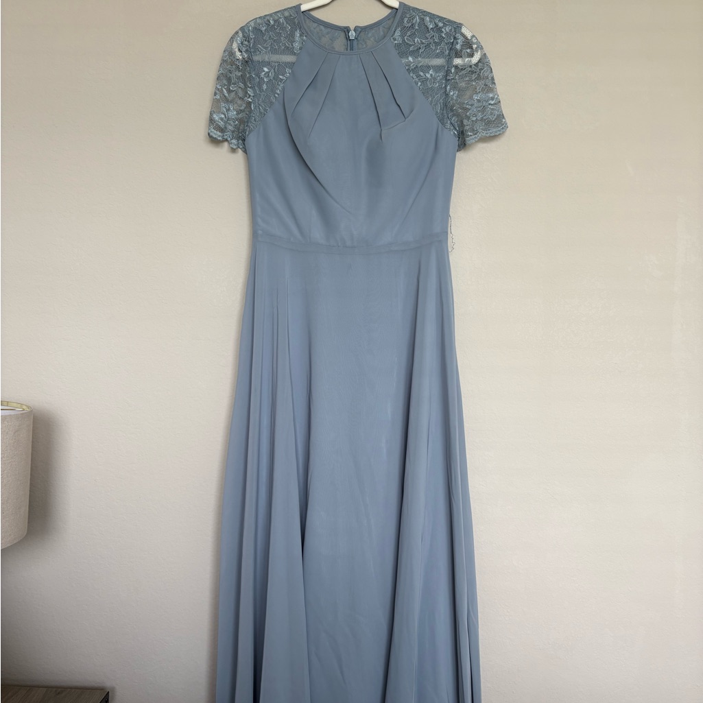 Jjs House Dusty Blue Bridesmaids Gown With Flutter Sleeves